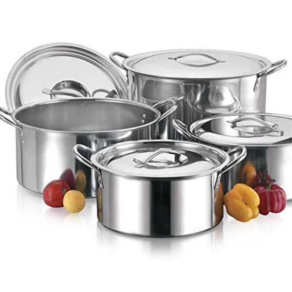 Nakshatra Stainless Steel Shallow Stock Pot With Lid Set of 4 Pc