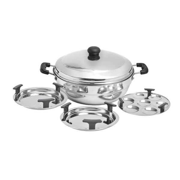Nakshatra Stainless Steel Induction Base Multi Mini Kadai 3 in 1 With Stainless Steel Lid